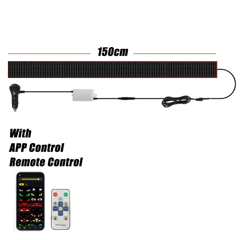 1.2-2M Devil Eyes LED Pixel Panel Light APP Control Soft Foldable Scrolling Animation Screen Board Truck Car Windshield 12-24V