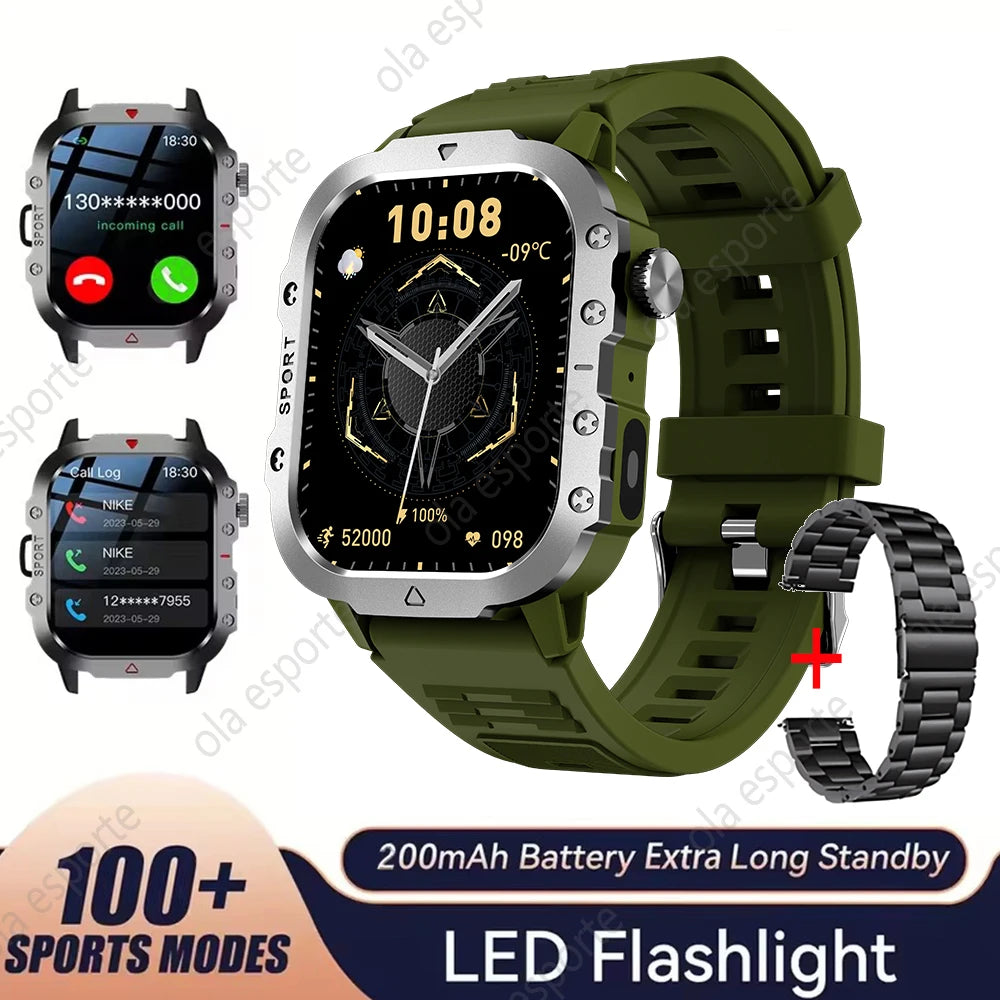 2025 New LED Flashlight Men Outdoor Smart Watch Wireless Call Sports Fitness Tracker Health Monitor Smartwatch For Xiaomi Huawei