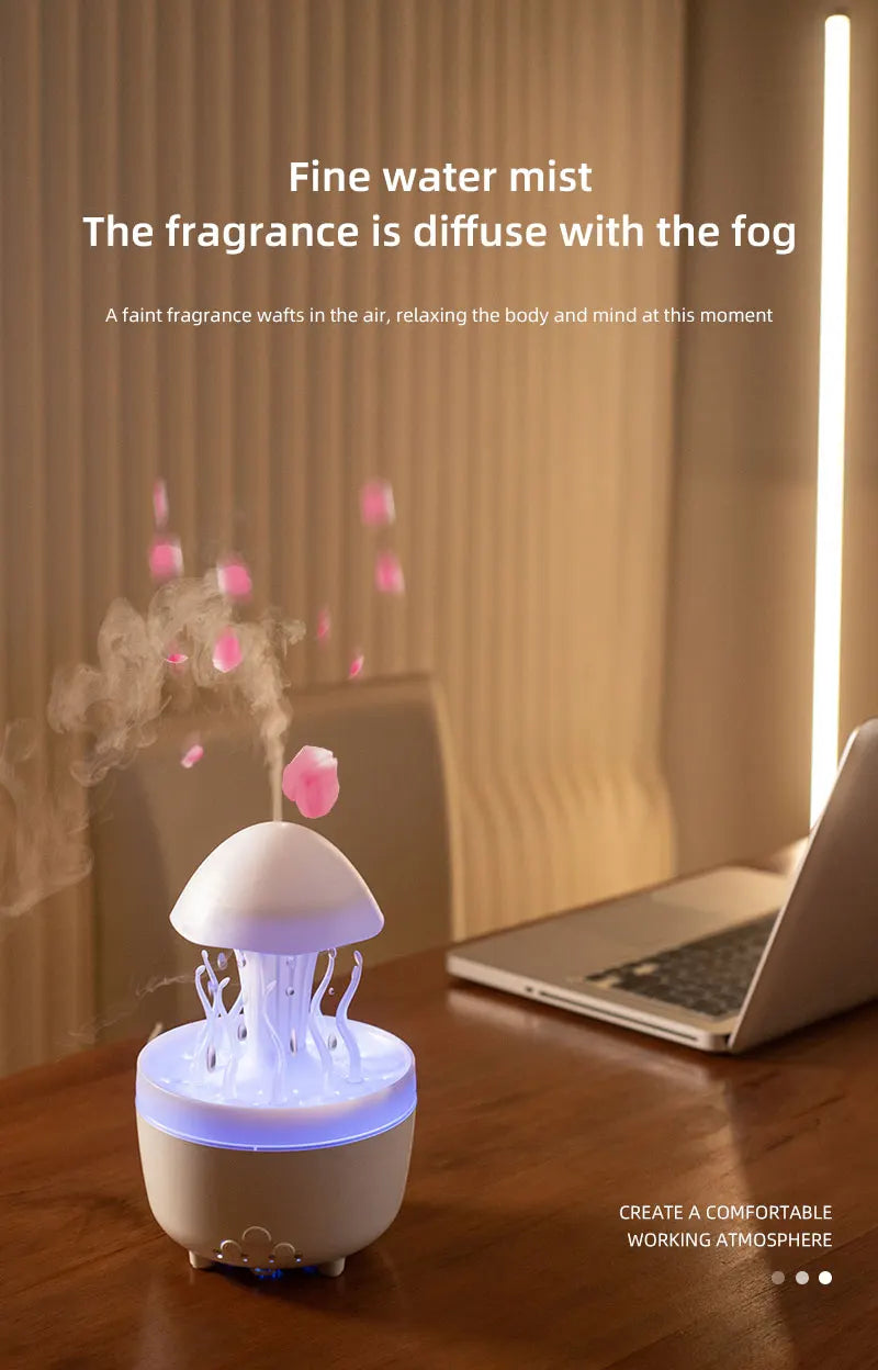 Raindrop Humidifier Jellyfish Seaweed Shape Aromatherapy Diffuser 300ml with Remote Control Can be Timed for Bedroom Office