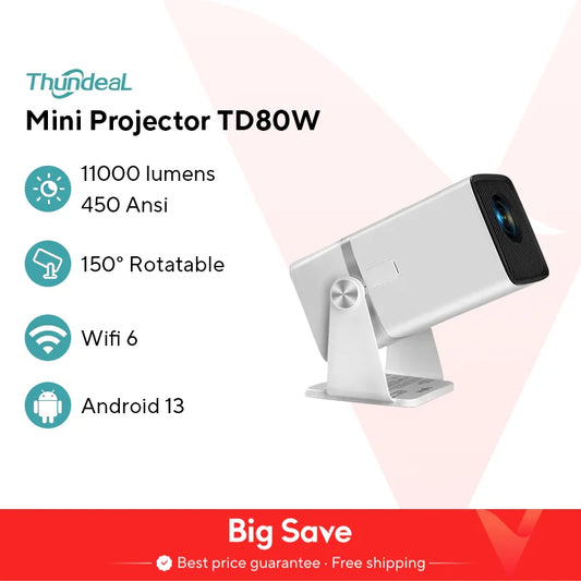 ThundeaL 4K Full HD Projector FHD TD80W Android WiFi 3D Home Theater TD80 Portable Beam Projector Meeting Video Movie PK HY320