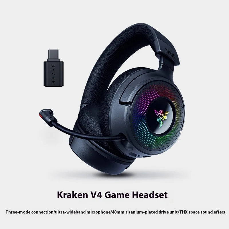 Razer Kraken V4 Wireless Gaming Headphones With Mic 3-Mode RGB THX Spatial Sound Long Endurance Bluetooth Gamer Headset Custom