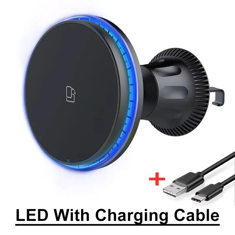 30W RGB Magnetic Car Wireless Charger For iPhone 12 13 14 15 Pro Max Macsafe Car Phone Holder Stand Mount Fast Charging Station