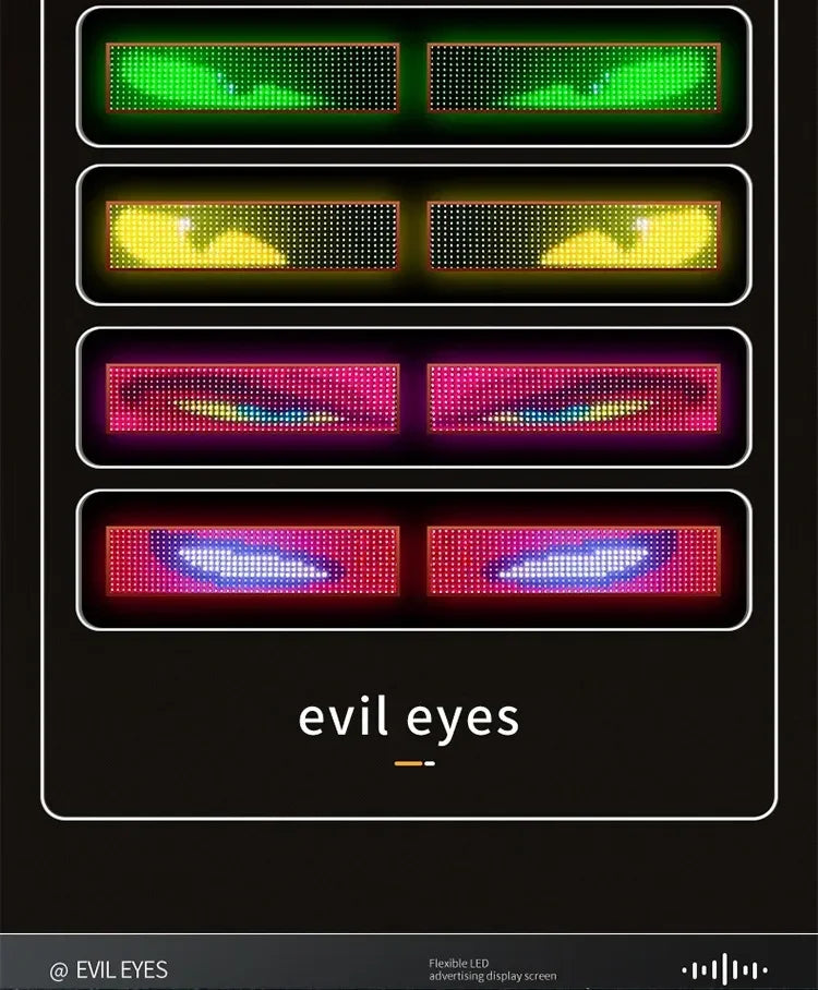 1.2-2M Devil Eyes LED Pixel Panel Light APP Control Soft Foldable Scrolling Animation Screen Board Truck Car Windshield 12-24V