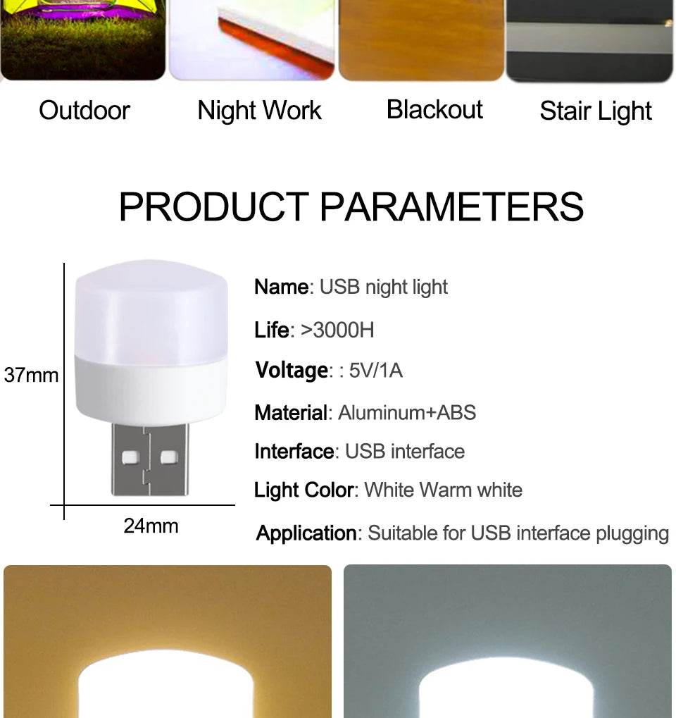 USB Light Mini LED Lamp Lights Table Room Plug Night Book Reading Decorating Items Warm White Eye Protections Wholesale Bedroom