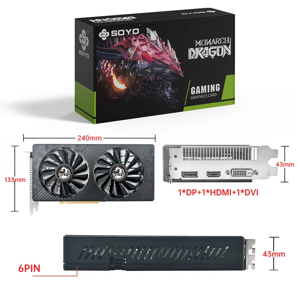 SOYO NEW AMD RX 590 8GB Placa De Video Gaming Graphics Card GDDR5 256Bit PCI Express 3.0 ×16 8Pin Radeon GPU rx590 Series
