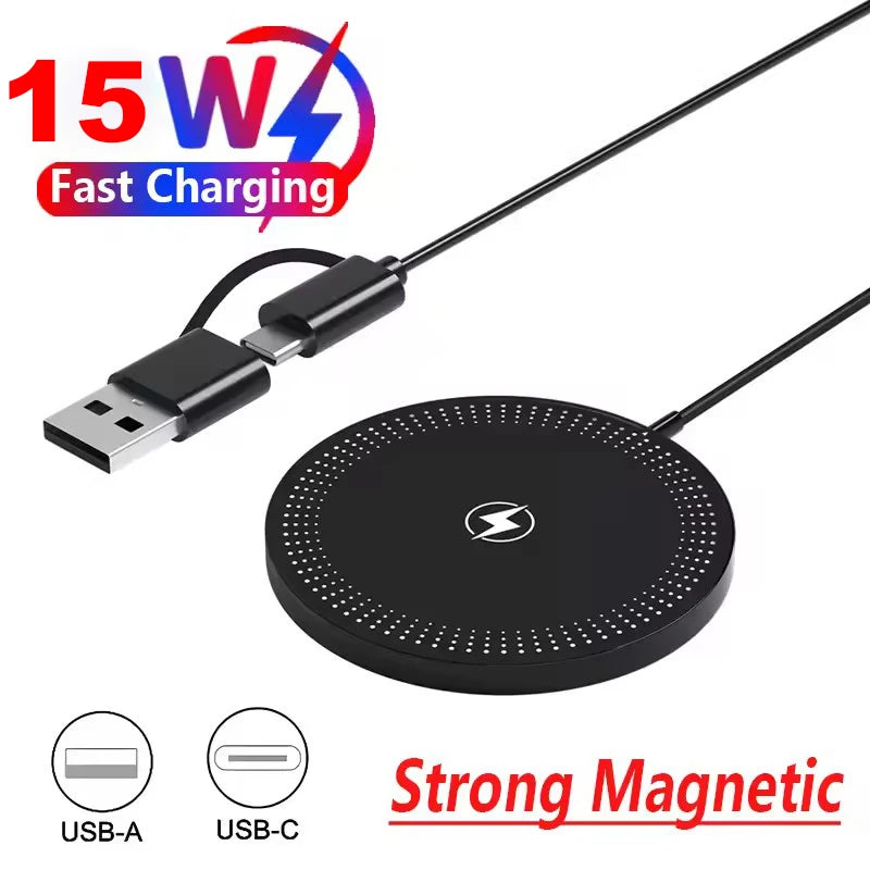 Magnetic Wireless Charger Pad 15W Fast Charging Stand for iPhone 15 14 13 12 Pro Airpods PD Phone Chargers