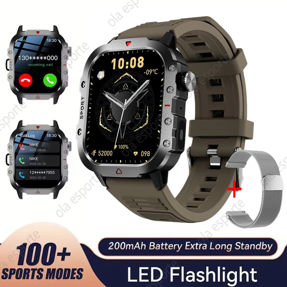 2025 New LED Flashlight Men Outdoor Smart Watch Wireless Call Sports Fitness Tracker Health Monitor Smartwatch For Xiaomi Huawei