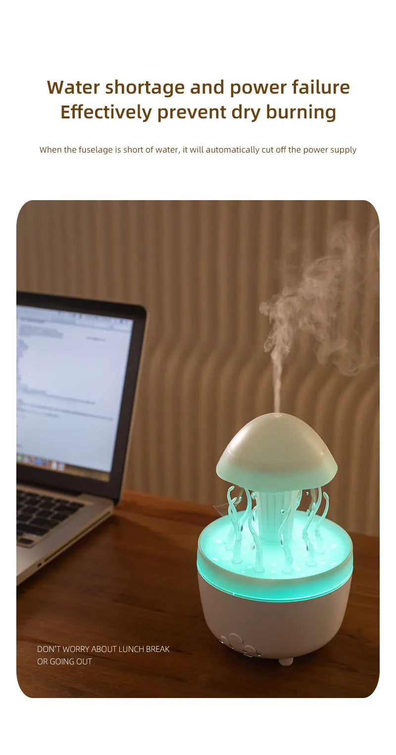 Raindrop Humidifier Jellyfish Seaweed Shape Aromatherapy Diffuser 300ml with Remote Control Can be Timed for Bedroom Office