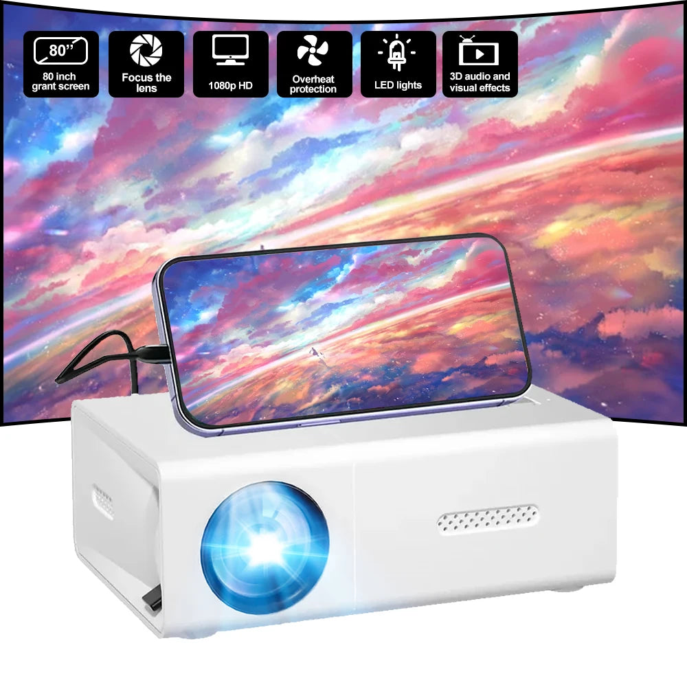 Mini Projector Multimedia LED Home Theater 1080P Portable Projector Devices USB/SD/AV/Hd for Outdoor Movie