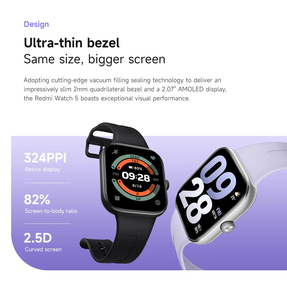 Global Version Xiaomi Redmi Watch 5 Smartwatch Bluetooth Phone Call 2.07'' Display Health Monitoring Sports Mode 550mAh Battery