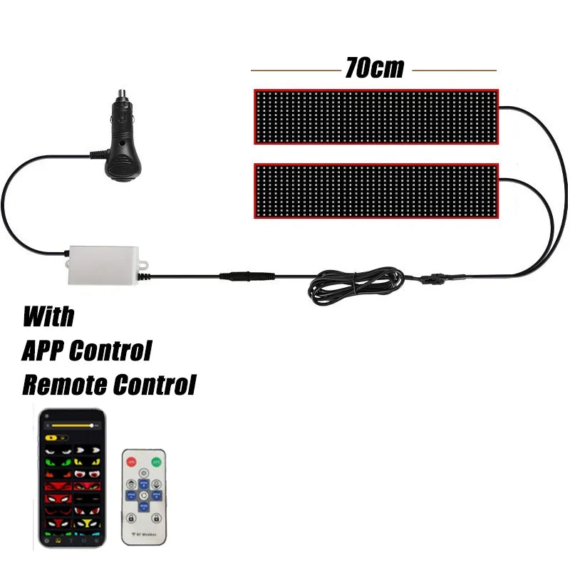 1.2-2M Devil Eyes LED Pixel Panel Light APP Control Soft Foldable Scrolling Animation Screen Board Truck Car Windshield 12-24V
