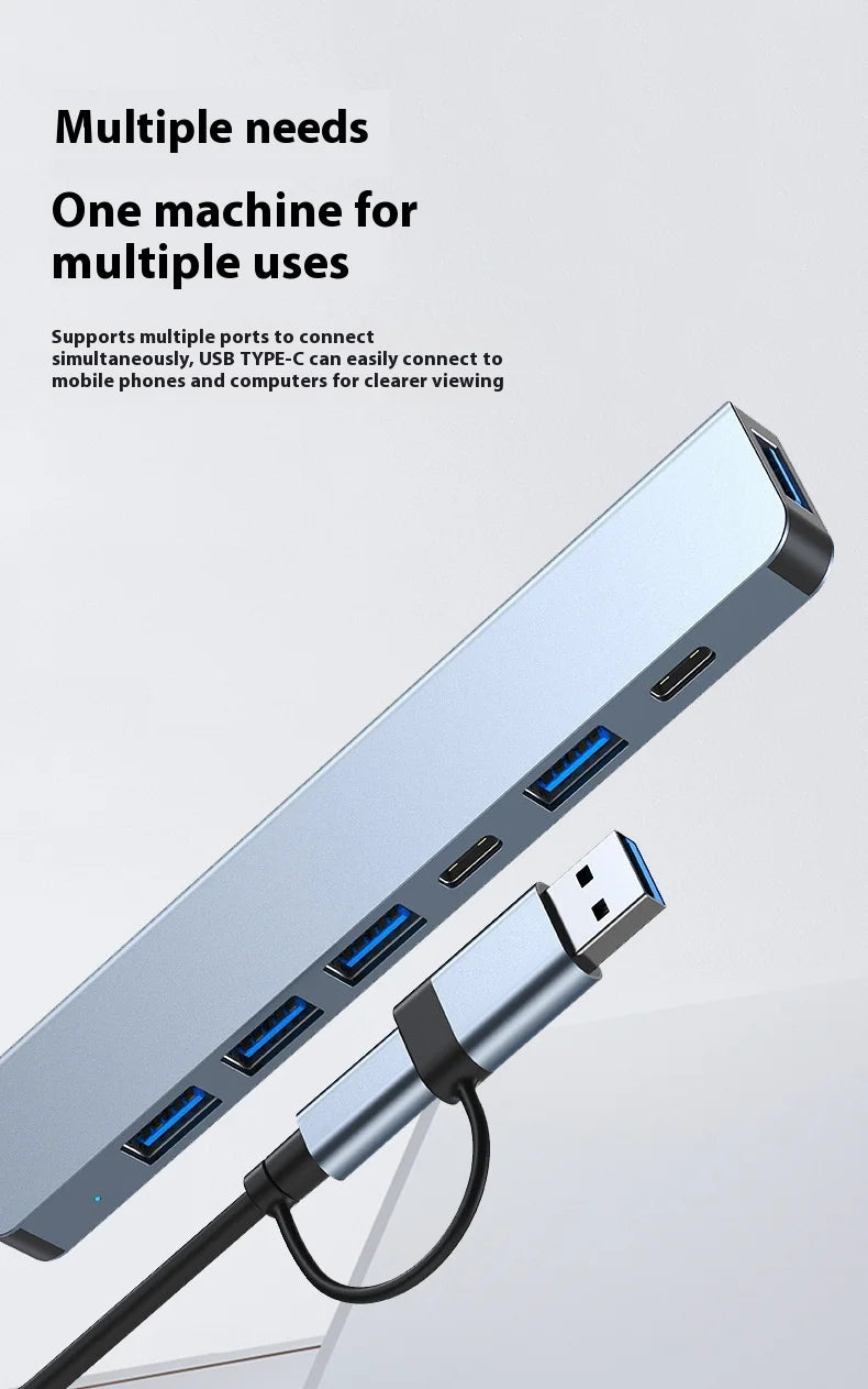 8 in 1 USB +Type C USB hub multi hub one to four Type C 3.0 splitter USB extension With For Laptop Tablet Macbook Air M1 iPad Pr