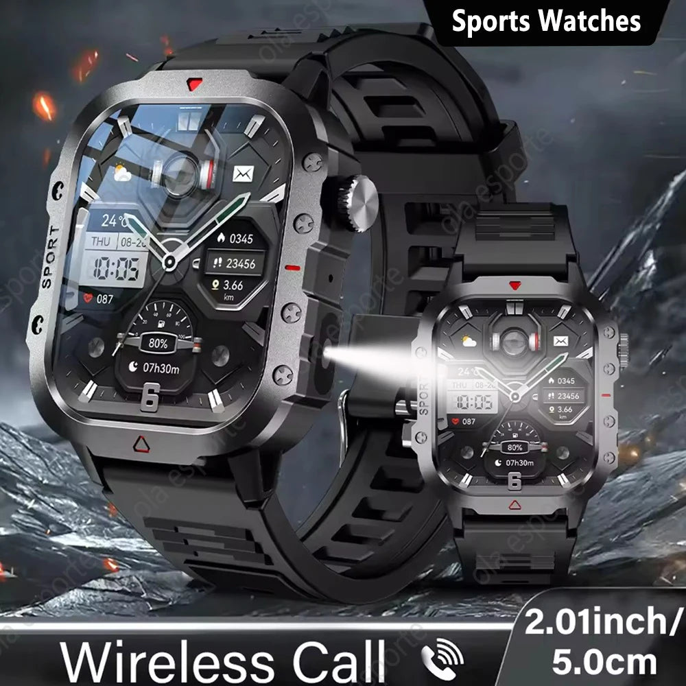 2025 New LED Flashlight Men Outdoor Smart Watch Wireless Call Sports Fitness Tracker Health Monitor Smartwatch For Xiaomi Huawei