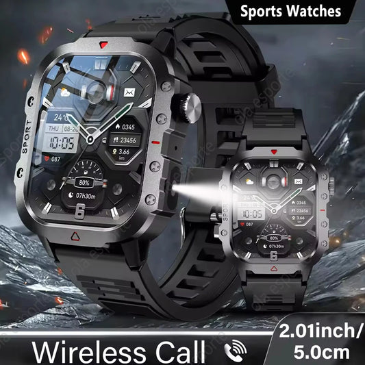 2025 New LED Flashlight Men Outdoor Smart Watch Wireless Call Sports Fitness Tracker Health Monitor Smartwatch For Xiaomi Huawei