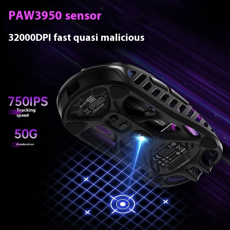 Gravastar Mercury X Pro Gaming Mouse E-sport PAW3950 Flagship Sensor Customized Magnesium Alloy Lightweight Design 8K Dongle